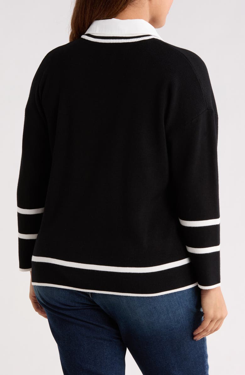 Adrianna Papell V-Neck Twofer Sweater Top, Alternate, color, Black/ Ivory