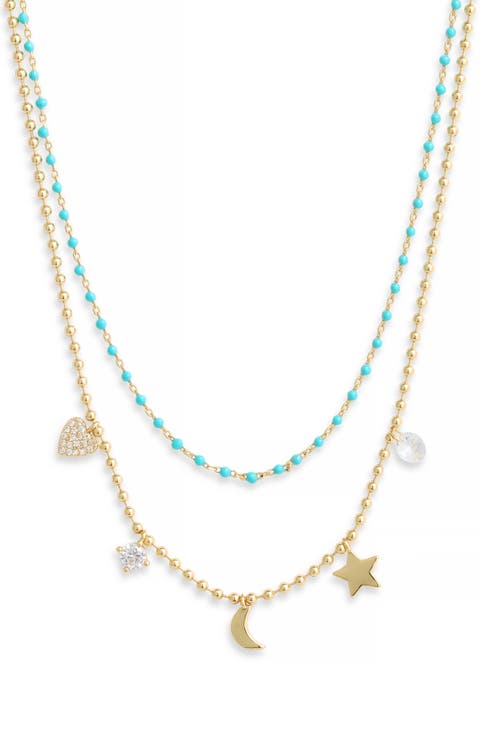 Enamel Charm Layered Necklace Set