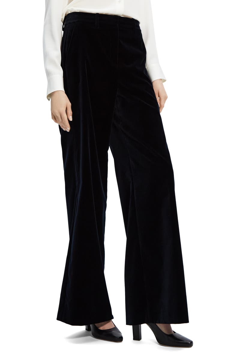 Theory Demitria Stretch Velveteen Flare Leg Trousers, Alternate, color, Baltic - Xhx