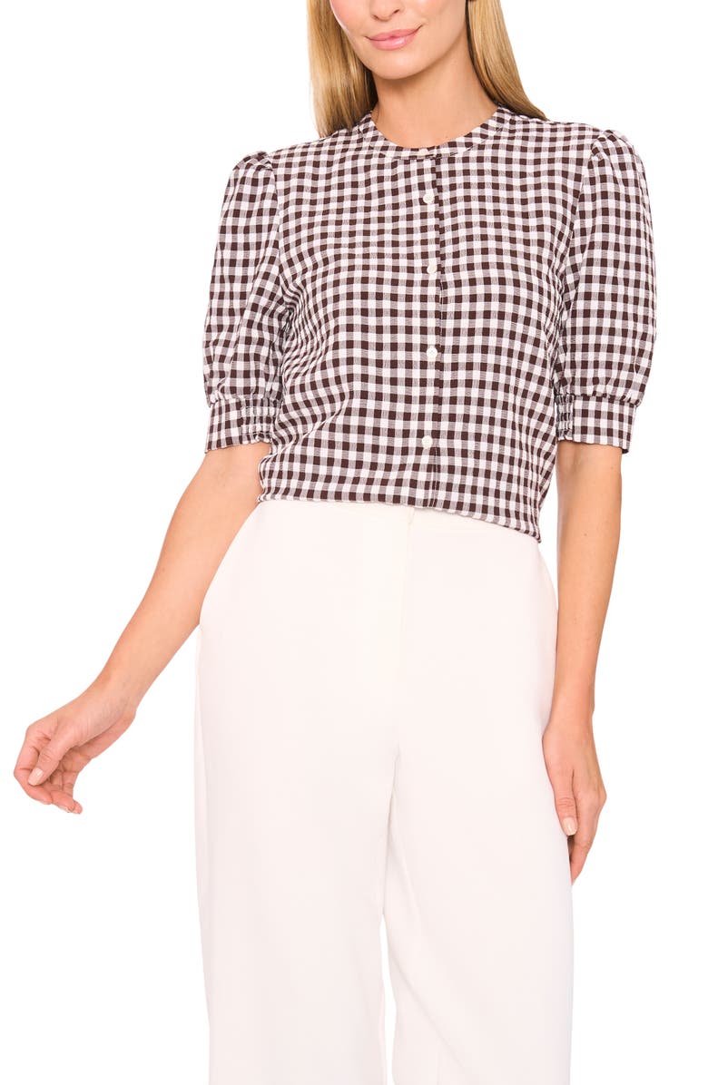 Halogen<sup>®</sup> Gingham Puff Sleeve Woven Shirt, Main, color, Chicory Coffee