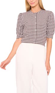 Halogen® Gingham Puff Sleeve Woven Shirt