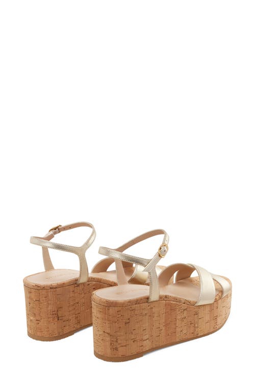 Stuart Weitzman Dayna Ankle Strap Platform Wedge Sandal In Light Gold