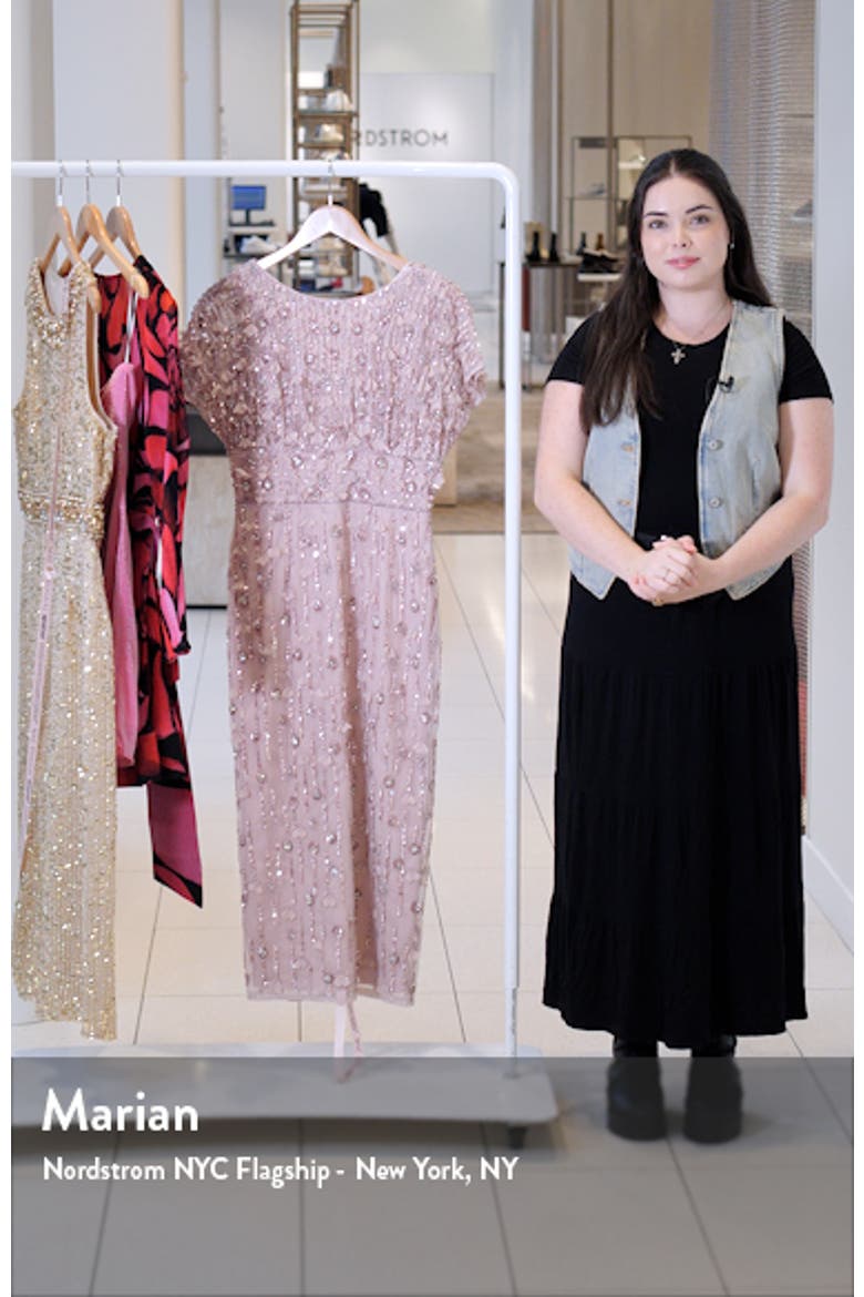 Cap Sleeve Column Midi Dress With Floral Beading video