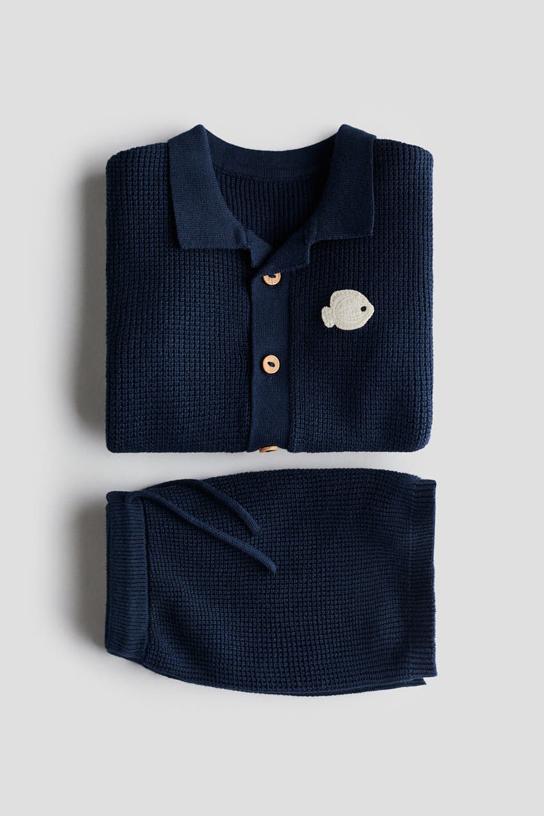 2-piece Cotton Waffle-knit Set, Alternate, color, Navy blue/fish