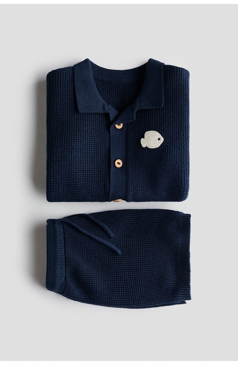 H&M 2-piece Cotton Waffle-knit Set, Alternate, color, Navy Blue/Fish