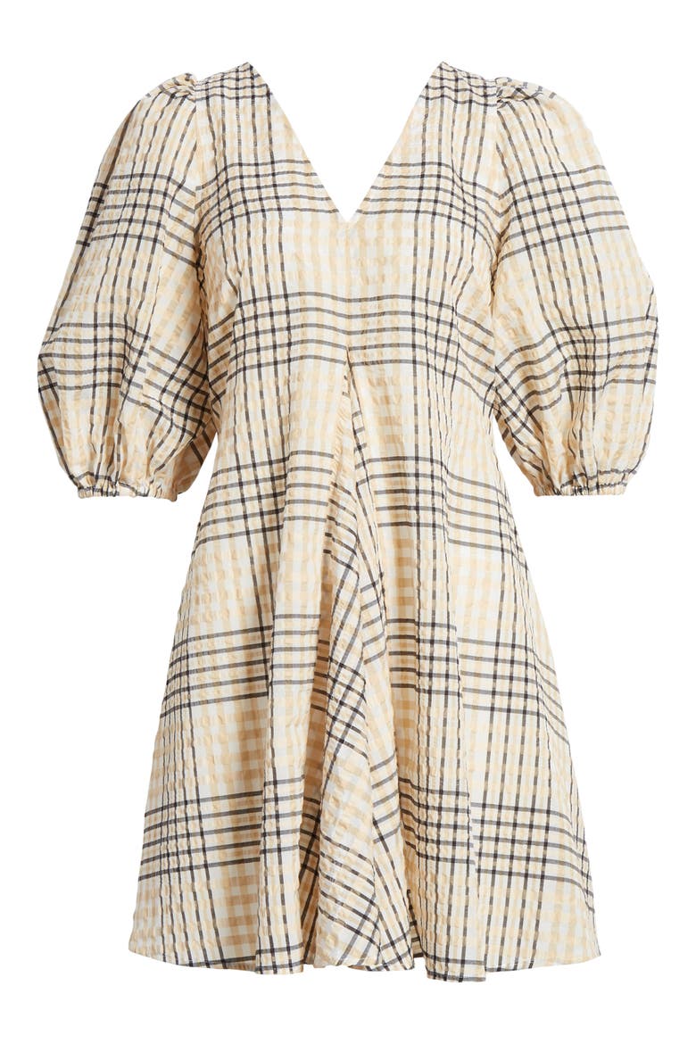 Check Seersucker Trapeze Dress, Alternate, color, IRISH CREAM