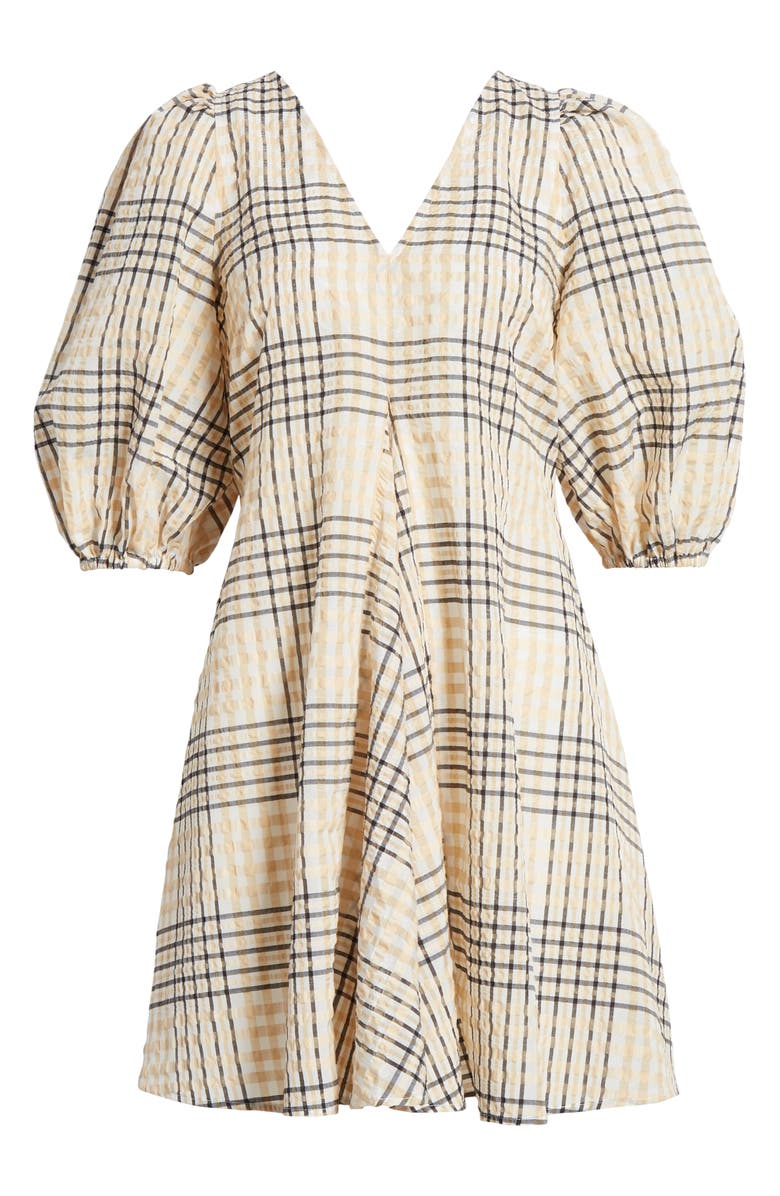 Ganni Check Seersucker Trapeze Dress, Alternate, color,