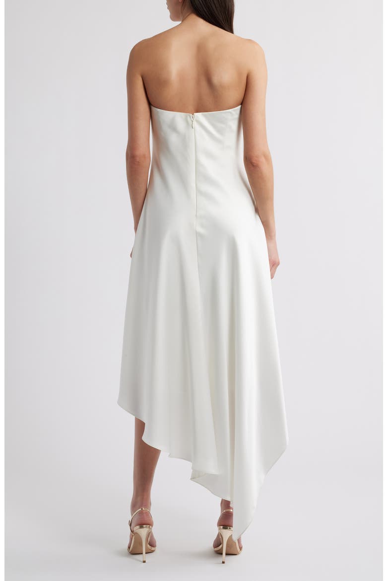 Asymmetric Strapless Satin Midi Dress, Alternate, color, IVORY
