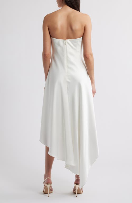 Amsale Asymmetric Strapless Satin Midi Dress In Ivory
