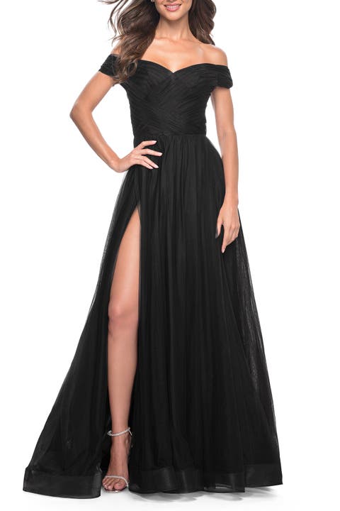 A-Line Tulle Prom Dress with Off the Shoulder Top
