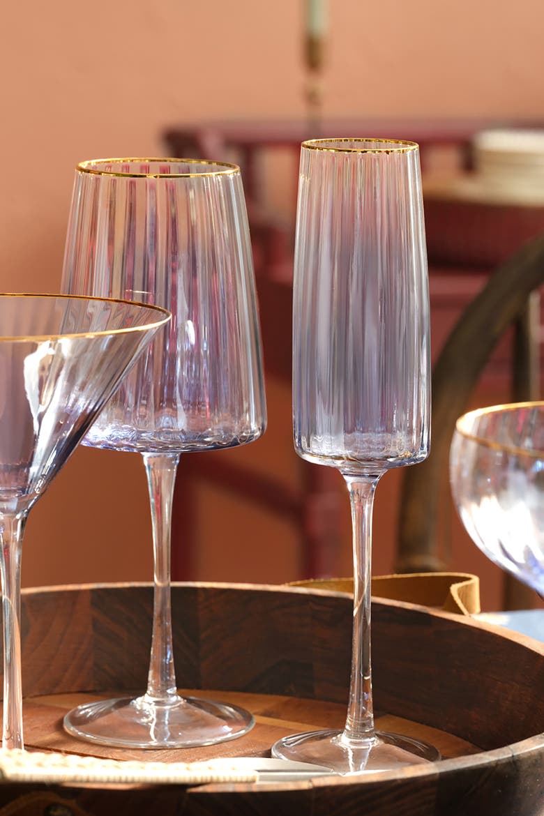 Ribbed Champagne Flute Glass 8 oz Set of 3, Alternate, color, Clear