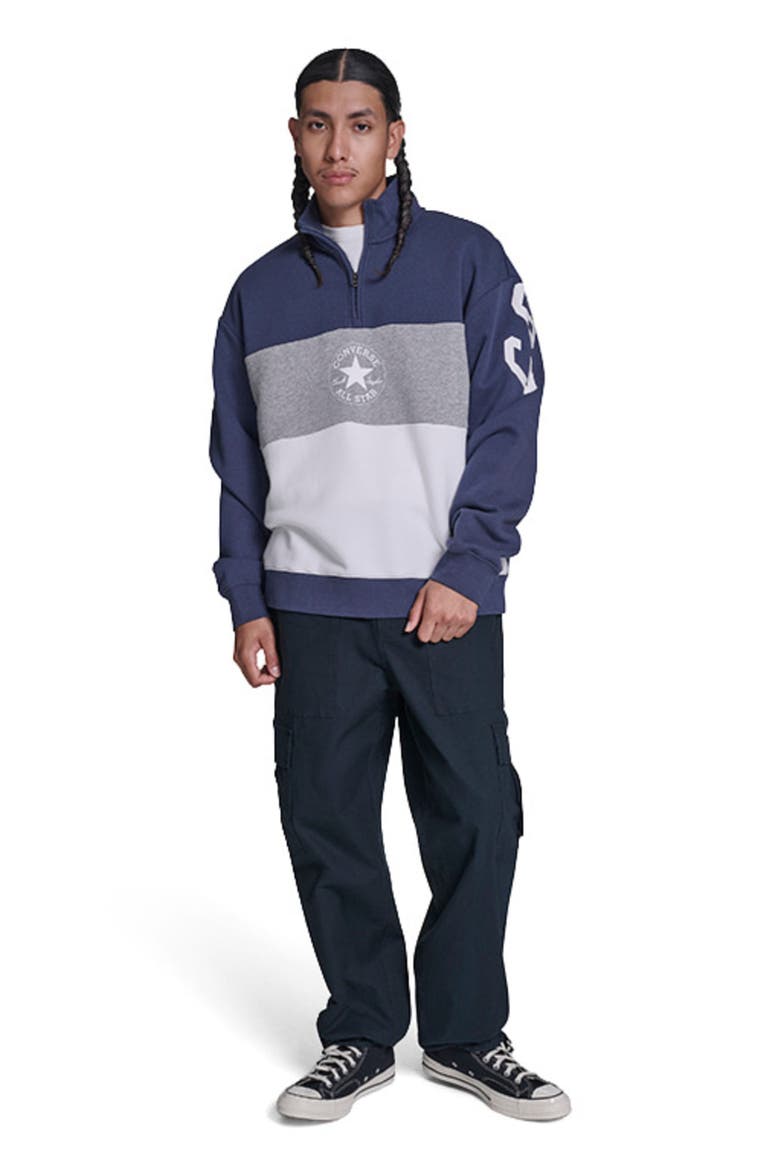 Retro Stripe Relaxed Quarter-Zip Sweatshirt, Alternate, color, CONVERSE BLUE MULTI