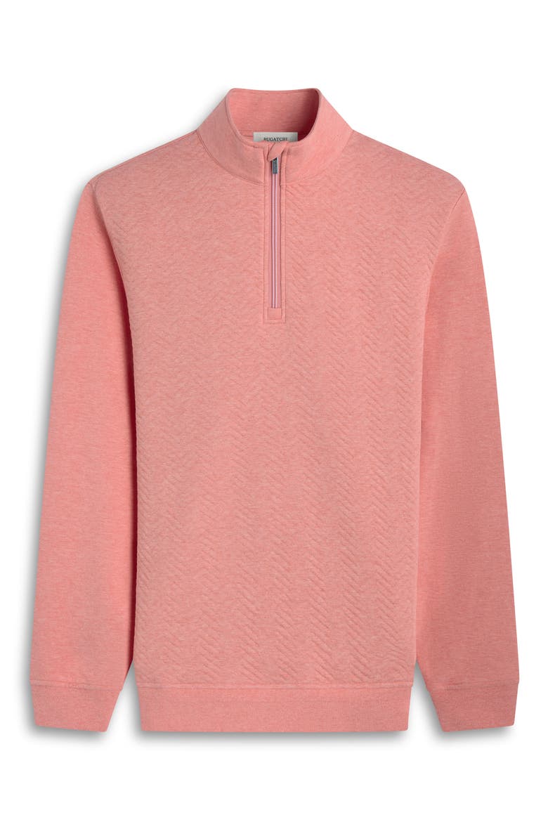 Chevron Quarter Zip Cotton Blend Pullover, Alternate, color, CORAL