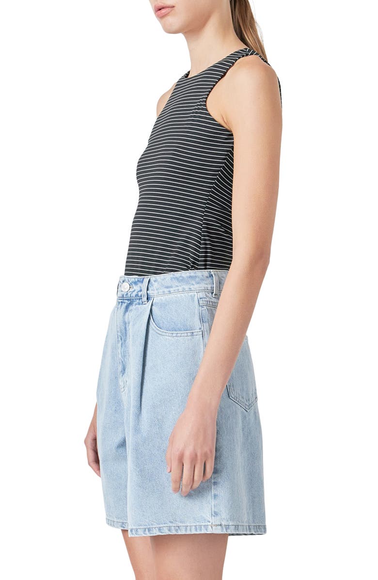 Grey Lab Stripe Bodysuit, Alternate, color, Black/ White