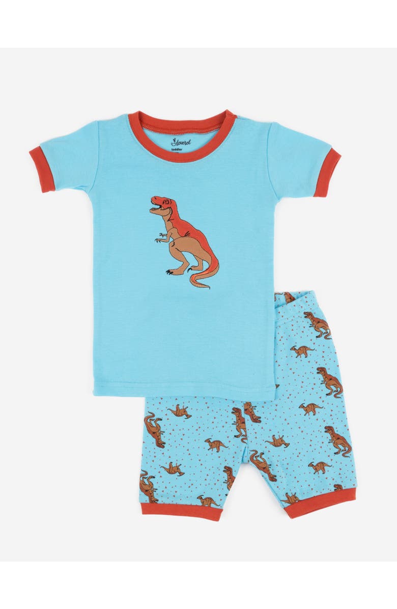 Leveret Kids Cotton Two-Piece Short Printed Pajamas, Animals & Characters, Main, color, Blue Trex