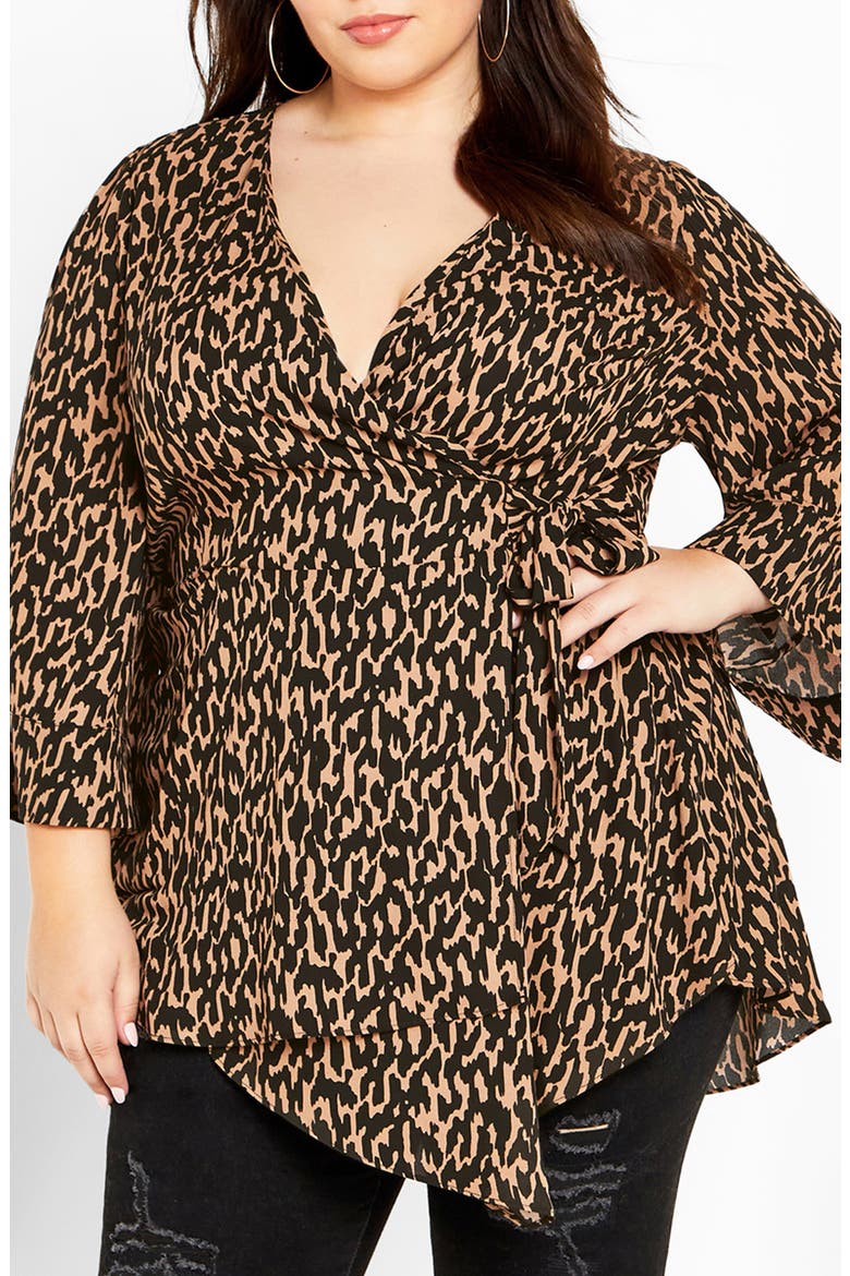 Jemma Leopard Print Wrap Tunic Top, Main, color, GEO ANIMAL