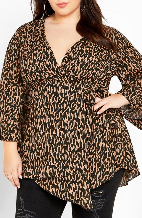Jemma Leopard Print Wrap Tunic Top (Plus)