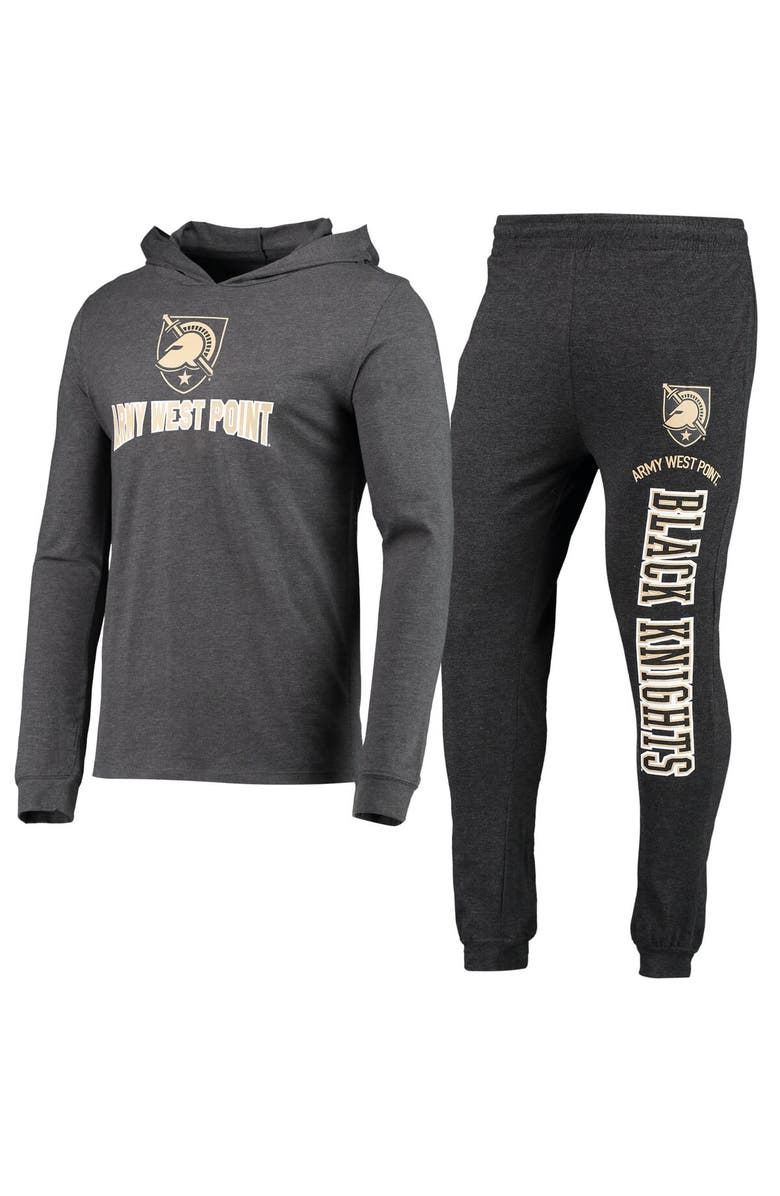 CONCEPTS SPORT Men's Concepts Sport Black/Heather Charcoal Army Black Knights Meter Long Sleeve Hoodie T-Shirt & Jogger Pajama Set, Main, color,