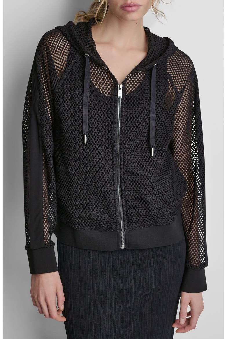 Open Stitch Hoodie, Main, color, BLACK