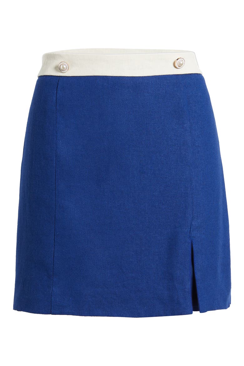 Colorblock Linen Blend Miniskirt, Alternate, color, NAVY