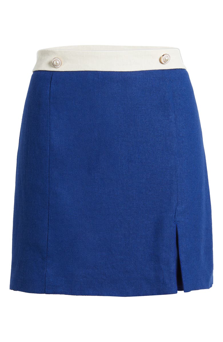 Avec Les Filles Colorblock Linen Blend Miniskirt, Alternate, color, Navy