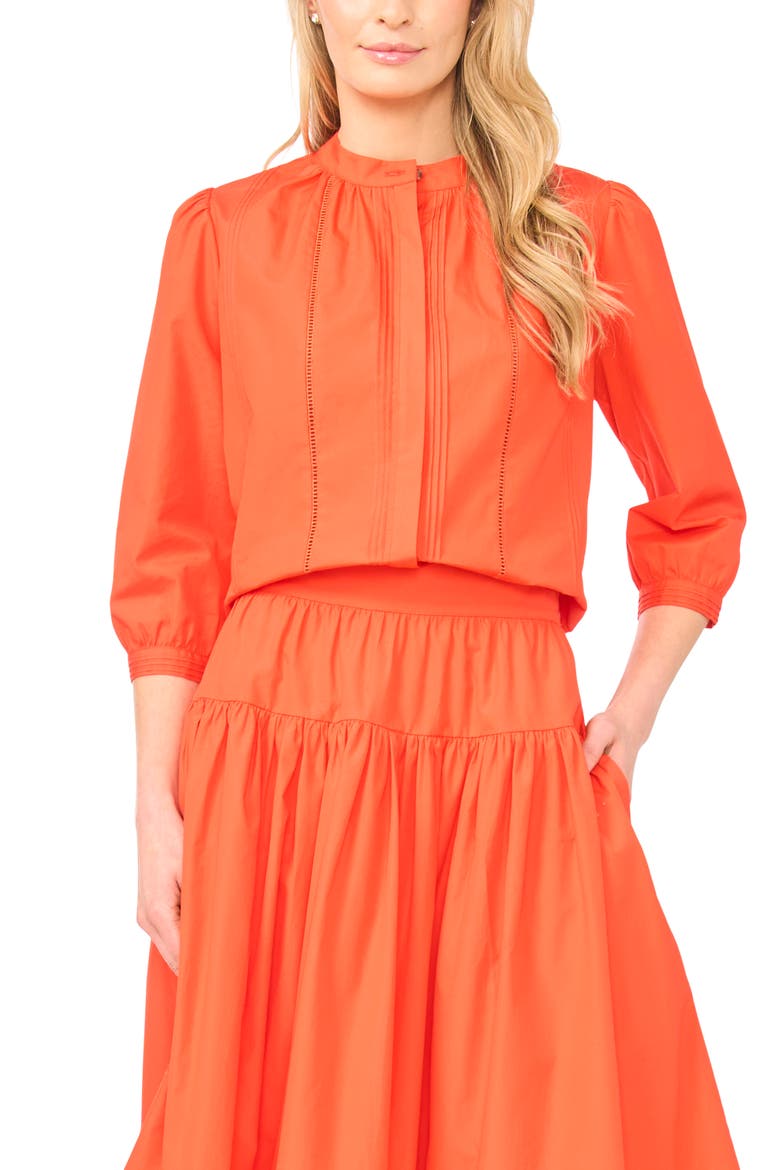 Camille Pleated Cotton Button-Up Top, Main, color, FIRE ORANGE