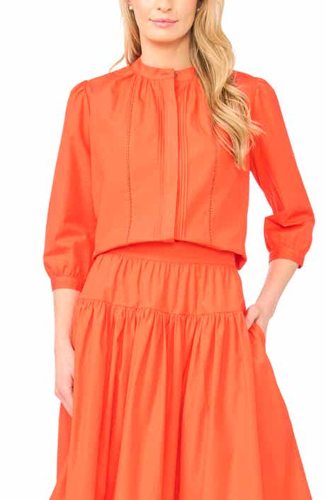 Camille Pleated Cotton Button-Up Top