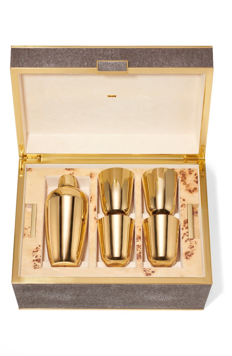 Aerin Classic Faux Sagreen Bar Tool Set, Alternate, color, Chocolate