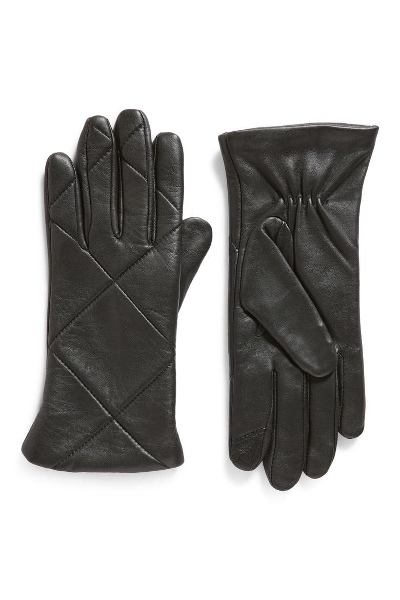 Quilted Leather Gloves, Main, color, BLACK