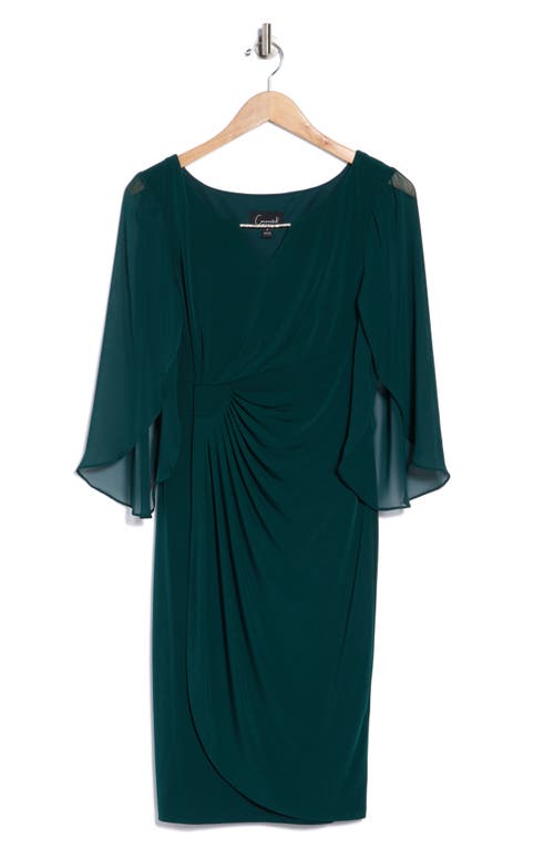 Connected Apparel Mixed Media Cape Sleeve Mock Wrap Cocktail Dress In Green