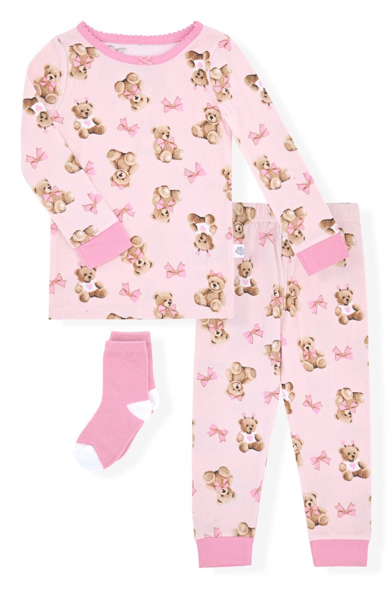 Teddy Bear Two-Piece Pajamas & Socks Set, Main, color, PINK