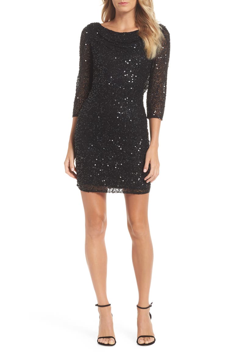 Embellished Cocktail Dress, Main, color, BLACK
