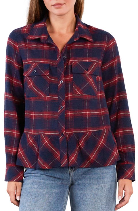 Ryan Plaid Ruffle Peplum Button-Up Shirt