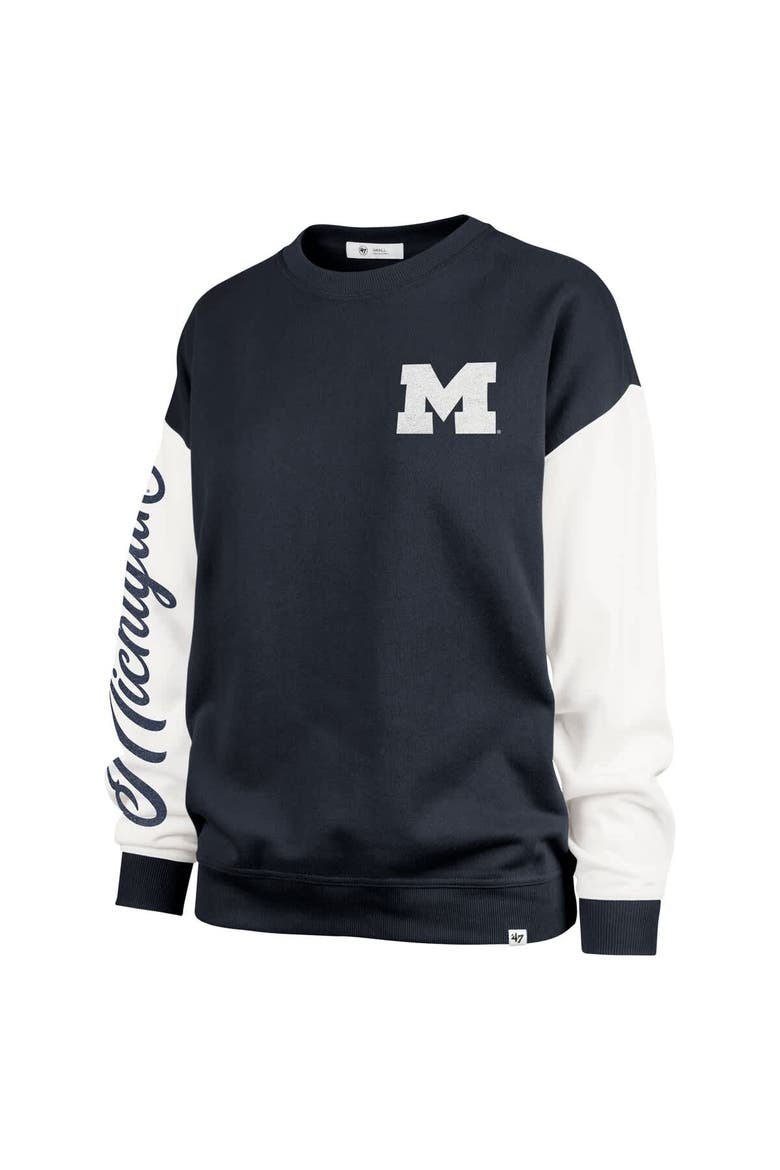 Women's '47  Navy Michigan Wolverines Double Header Rise Andie Pullover Sweatshirt, Alternate, color, Navy