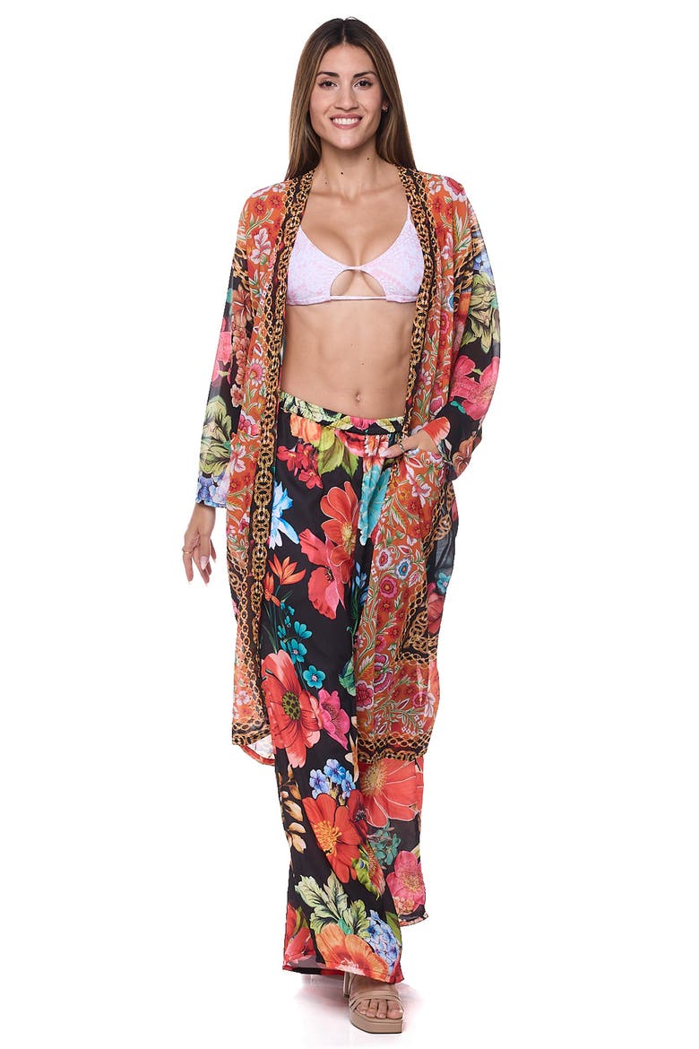 Tie Waist Longline Cover-Up Cape, Alternate, color, BLACK