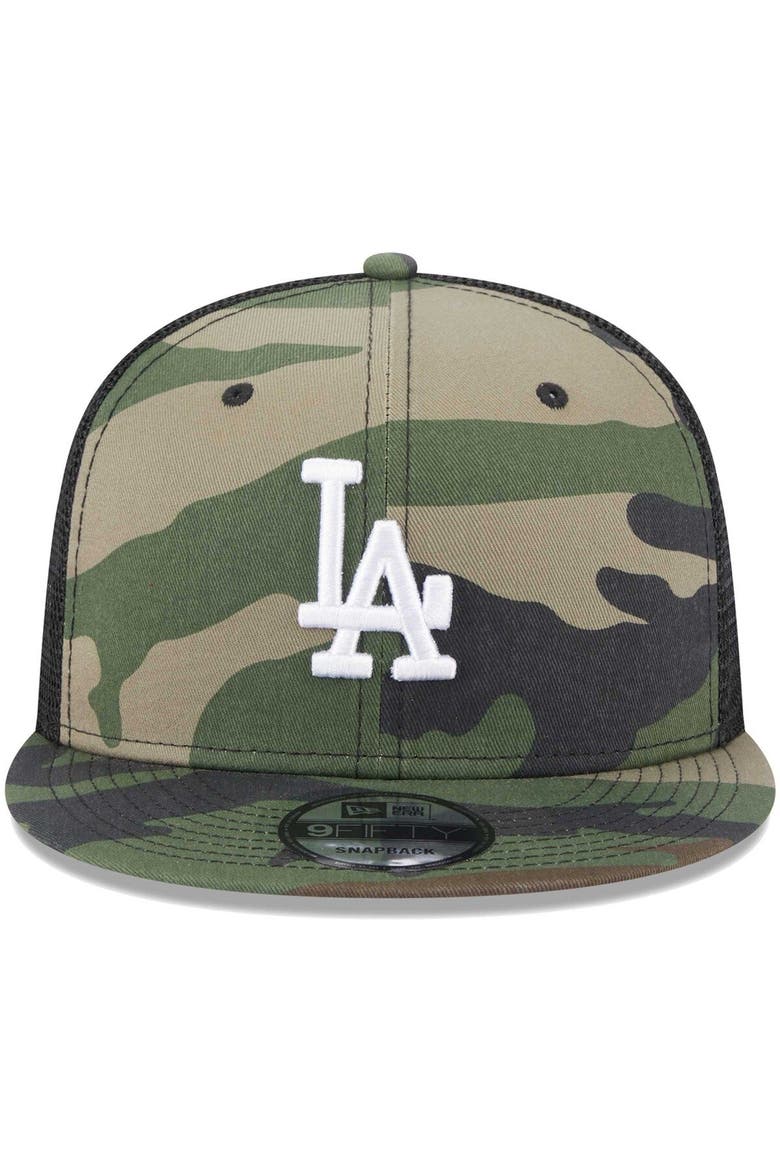 Men's New Era Camo Los Angeles Dodgers Trucker 9FIFTY Snapback Hat, Alternate, color, Camo