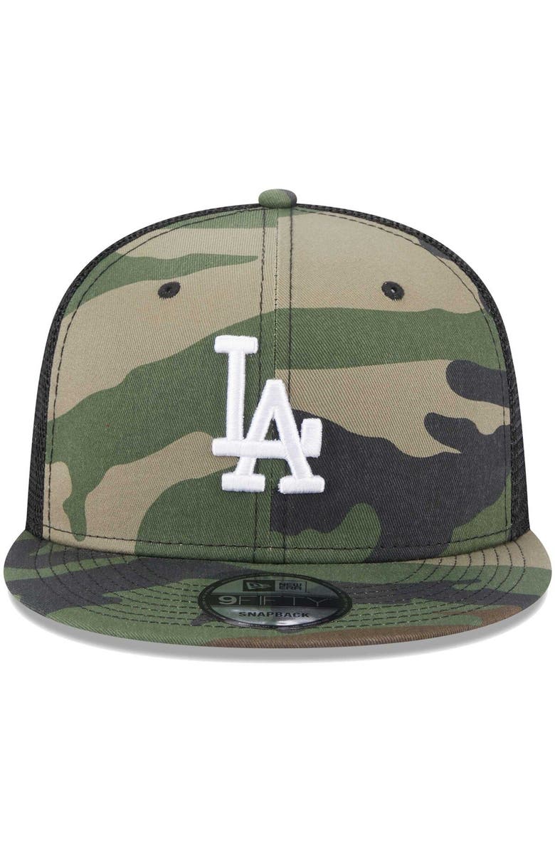 New Era Men's New Era Camo Los Angeles Dodgers Trucker 9FIFTY Snapback Hat, Alternate, color,