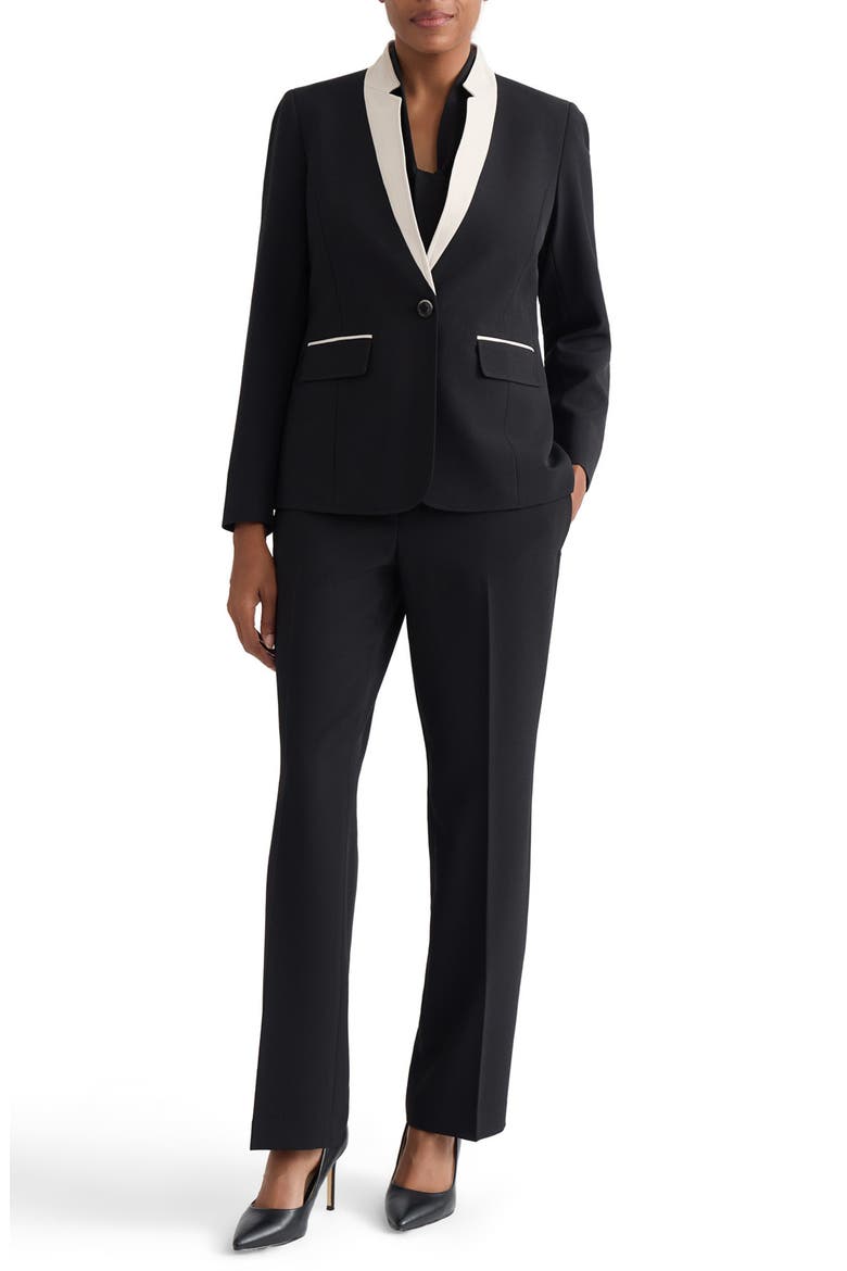 Colorblock Stretch Crepe Jacket, Alternate, color, BLACK/ PARCHEMENT