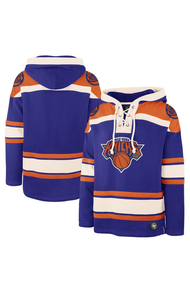 '47 Men's '47 Royal New York Knicks Superior Lacer Pullover Hoodie, Main, color, 