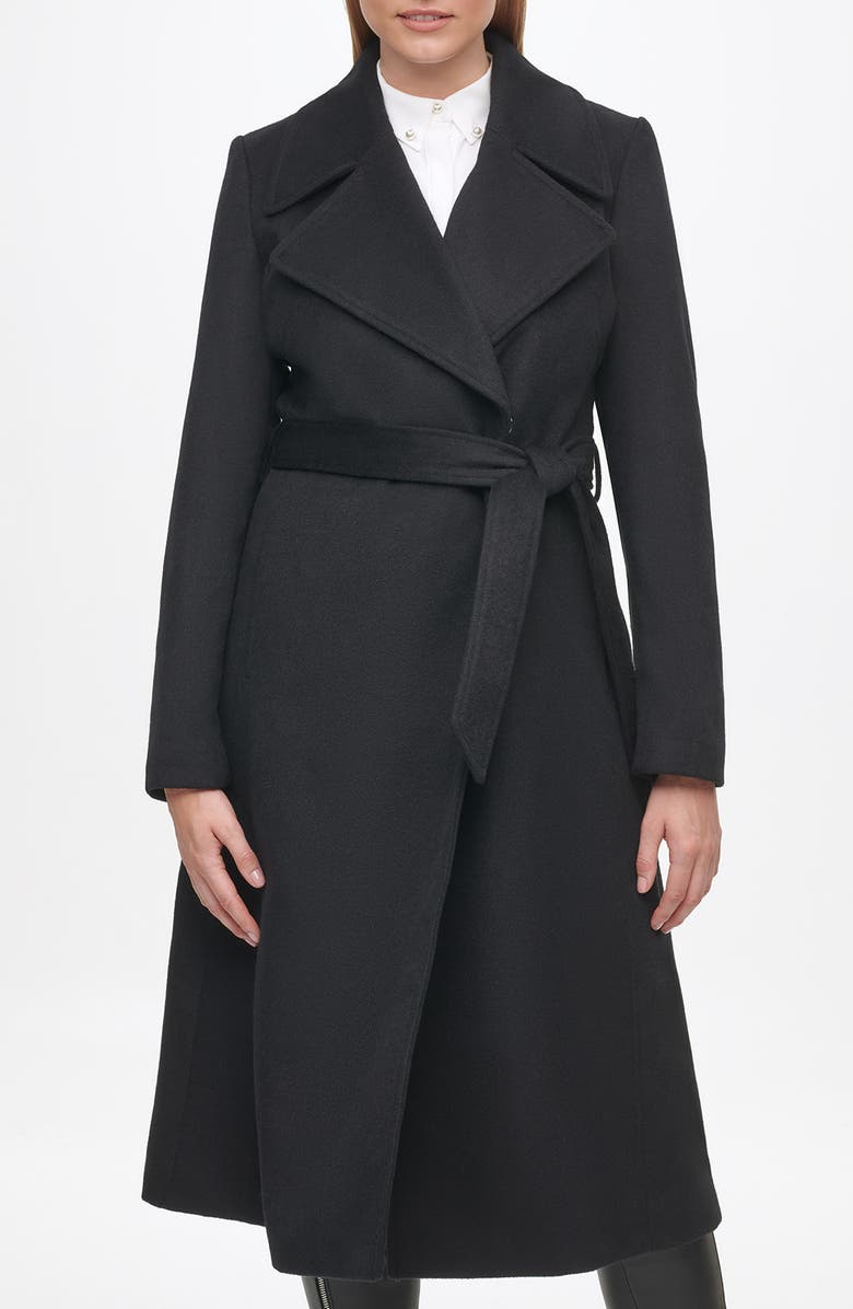 KARL LAGERFELD PARIS Wool Blend Wrap Coat, Alternate, color, 