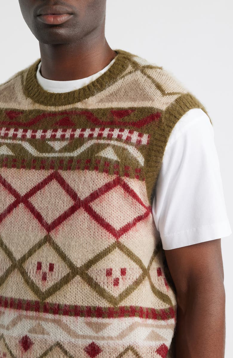 Topman Fair Isle Oversize Vest, Alternate, color, Khaki