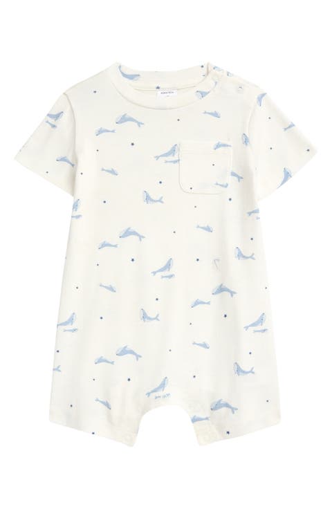 Star & Whale Print Cotton Pocket Romper
