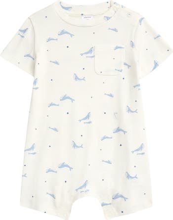 Star & Whale Print Cotton Pocket Romper