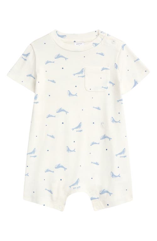 Nordstrom Star & Whale Print Cotton Pocket Romper In Ivory Egret Star Whales
