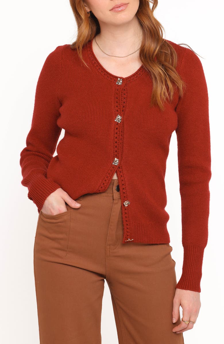 Petal & Pup Quay Openwork Detail Cardigan, Alternate, color, Red