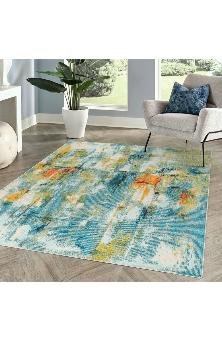 JONATHAN Y Groovy Solid Shag Area Rug, Alternate, color, Blue/Cream