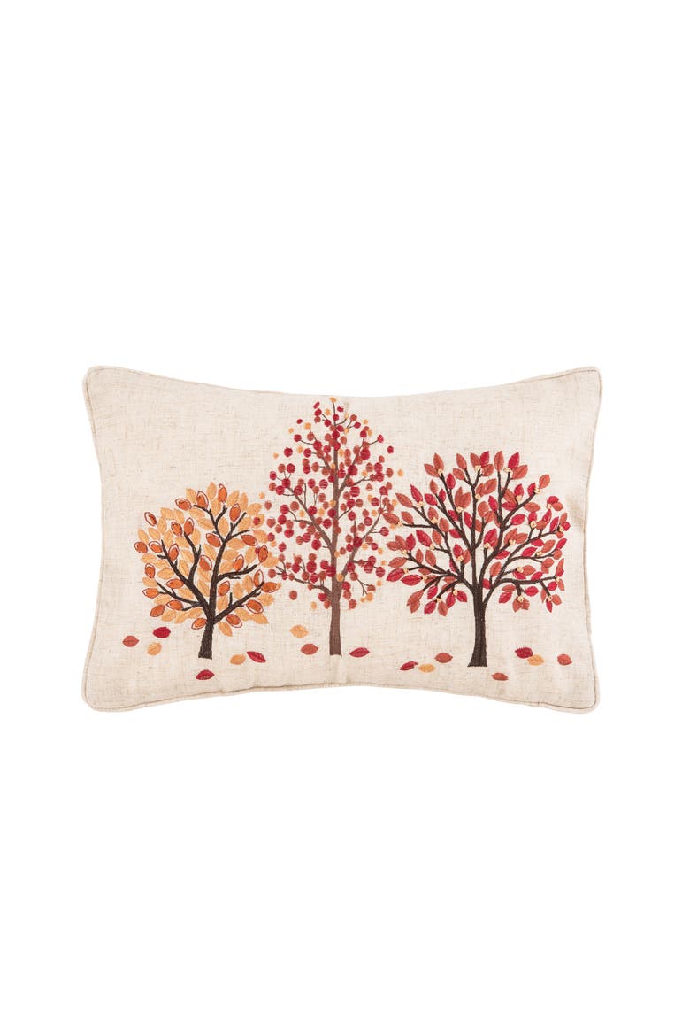 Autumn Forest Falling Leaves Embroidered Mini Accent Pillow 12" x 18", Main, color, Orange