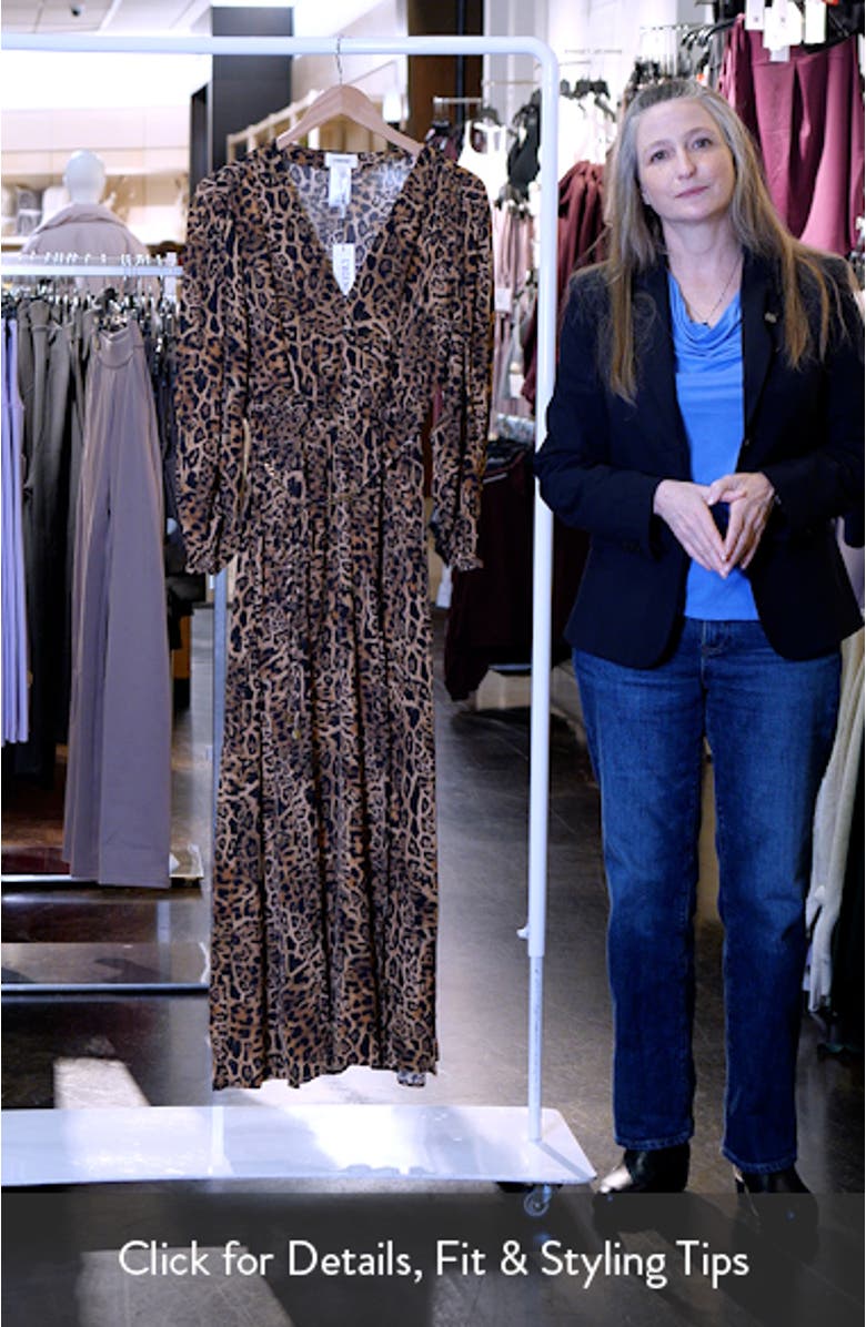 Sara Leopard Print Long Sleeve Chiffon Cover-Up Maxi Dress, sales video thumbnail