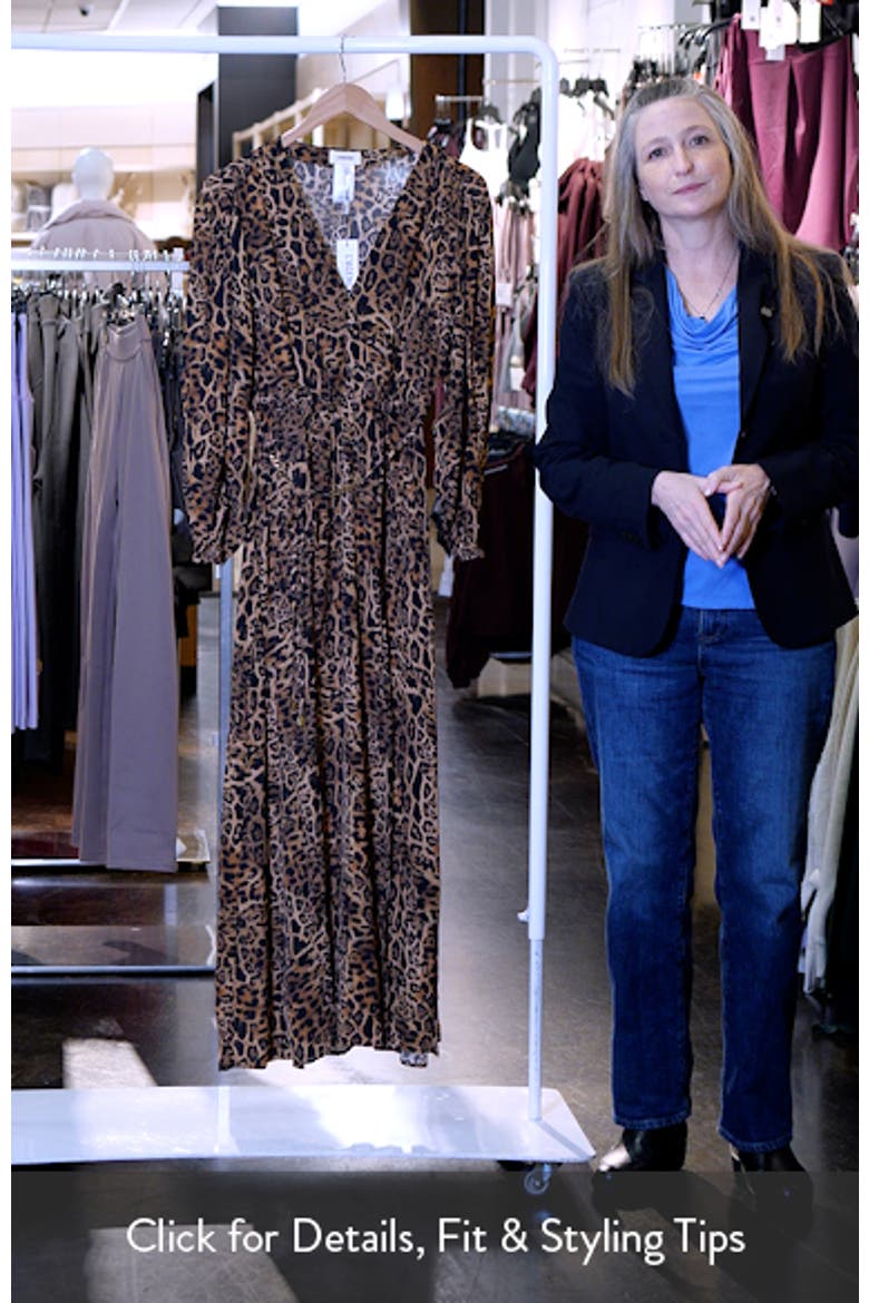 Sara Leopard Print Long Sleeve Chiffon Cover-Up Maxi Dress video