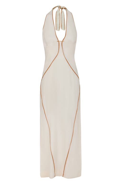 Vix Paula Hermanny Iva Halter Linen Blend Maxi Cover-up Sundress In White